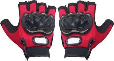 Yeahmom Half Finger Hard Knuckle MotorBike Outdoor Breathable & Protective Riding Gloves Riding Gloves(Red)