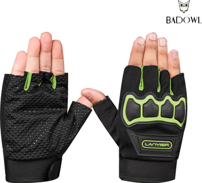BAD OWL Half-Finger Bike Gloves with Touch Screen, Hard Knuckle for Cycling, Motorcycle Riding Gloves(Green)