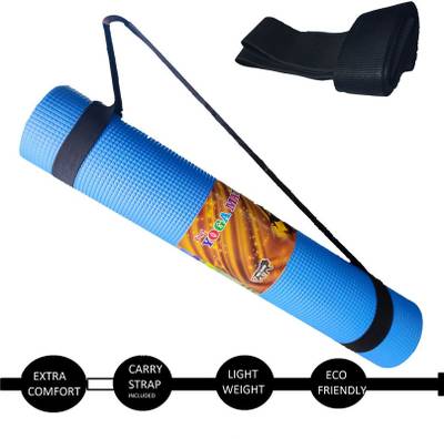 YFMATS YFM 4MM(blue)-100% EVA ANTI SKID Light Weight BLUE YOGA MAT WITH CARRY STRAP Blue 4 mm Yoga Mat