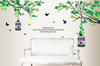 SmartWindow 60 cm Green Birds Tree Design Self Adhesive Wall Sticker for Home (60CM x 90CM) Self Adhesive Sticker(Pack of 1)