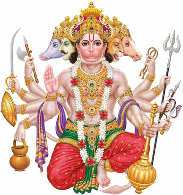 CreativEdge 70 cm Panchmukhi Hanuman Wall Sticker Self Adhesive Sticker(Pack of 1)