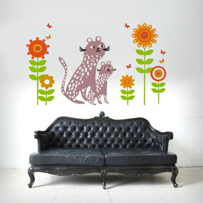 Dilight Art 78 cm Size, Cate With Flower and Birds Design Wall Self Adhesive Sticker(Pack of 1)