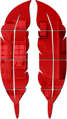 wall1ders 76 cm Opposite Plume Feather Red Self Adhesive Sticker(Pack of 2)