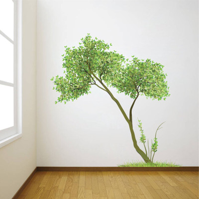 Divine studio 57 cm Green Leaves TreeWall Sticker for Living Room (56 Cm X 57 Cm ) Self Adhesive Sticker(Pack of 1)
