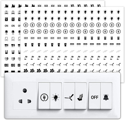 RSB HUB 1.5 cm Transparent Switch ID Stickers for Switch Boards, 46 Designs, Self Adhesive Sticker(Pack of 330)