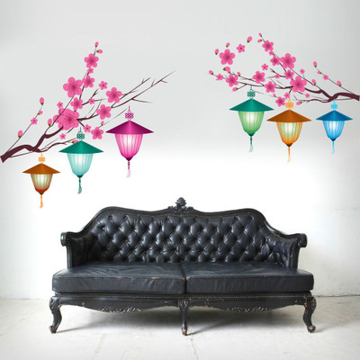 GraphicsDecor 53 cm Tree With Lamp and Flower Design Wall Sticker (89*53 cm) Self Adhesive Sticker(Pack of 1)