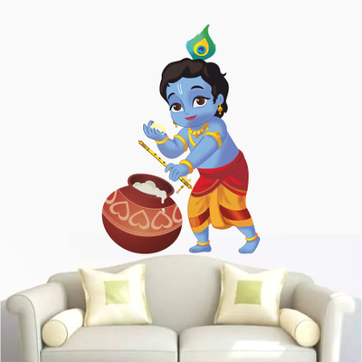 Azan Creation 60 cm Bal Krishna Wall Sticker & Decor item size - 60X48cm Self Adhesive Sticker(Pack of 1)