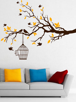 ALLURE 90 cm Bird Tree Home Self Adhesive Sticker(Pack of 1)