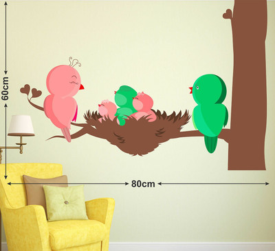 LANSTICK 91.44 cm SPARROW WITH FAMILY STICKER Self Adhesive Sticker(Pack of 1)