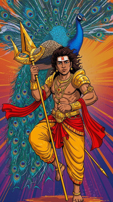 swaroopa 16.5 inch kartikeya ji sticker Self Adhesive Sticker(Pack of 1)