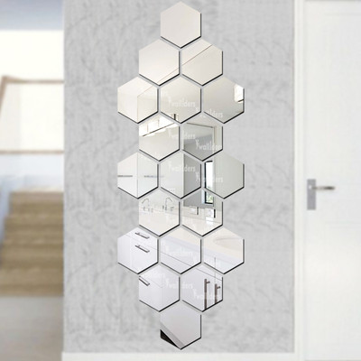 wall1ders 90 cm Hexagon20Silver_WFLP Self Adhesive Sticker(Pack of 20)