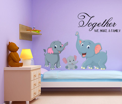 wildartcreation 53 cm latest olored FILM Elephant Family Wall Stickers (91 Cm X 53 Cm ) Self Adhesive Sticker(Pack of 1)