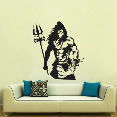 Azan Creation 55 cm angry shiva Wall Sticker & Decor item size - 55X60cm Self Adhesive Sticker(Pack of 1)