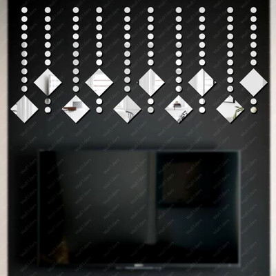 wall1ders 10 cm 4 Inch 10 Square with 100 Dots Silver - Acrylic Mirror Wall Sticker's Self Adhesive Sticker(Pack of 1)