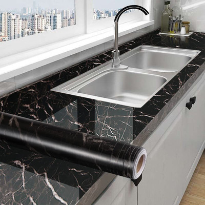 EVANSHIIIMPEX 200 cm Black Marble Contact Paper Counter Top Covers Peel and Stick Wallpaper_s64 Self Adhesive Sticker(Pack of 1)