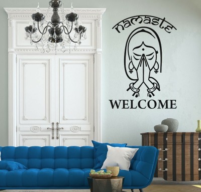 walkart 2.54 cm welcome namaste by a lady design Removable Sticker(Pack of 1)