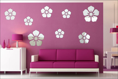Espcreation 120 cm Esp Creation Flowers Silver Pure Cast Quality 3D Mirror Sticker(Pack of 8)