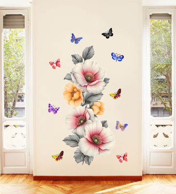 Divine studio 45 cm Flower Bel With Amazing & Beautiful Butterfl Home Decorative Design Wall Sticker Self Adhesive Sticker(Pack of 1)