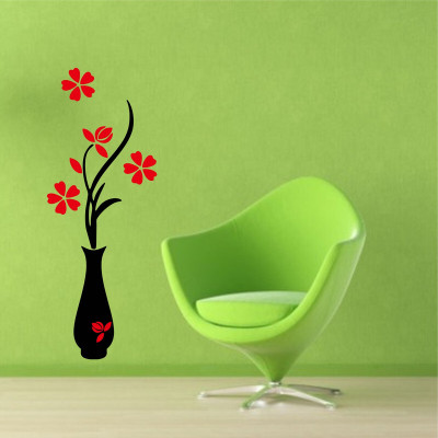 Divine studio 69 cm latest Red Flowers with Vase Living Room Home Décor (50 Cm X 69 Cm ) Self Adhesive Sticker(Pack of 1)
