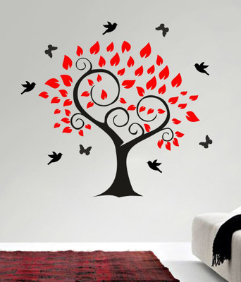 Divine Printry 64 cm Size, Tree With Birds Design Wall Self Adhesive Sticker(Pack of 1)