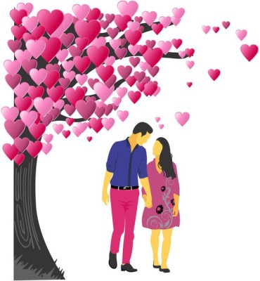 K2A Studio 70 cm Couple Under The Heart Leaves Tree Wall Sticker Multicolor Pvc Vinyl Self Adhesive Sticker(Pack of 1)