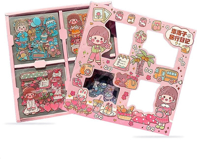 Samvardhan 18 cm Cute Girl Theme Kawaii Self adhesive floor stickers -100 Sheet Washi for Project Self Adhesive Sticker(Pack of 1)