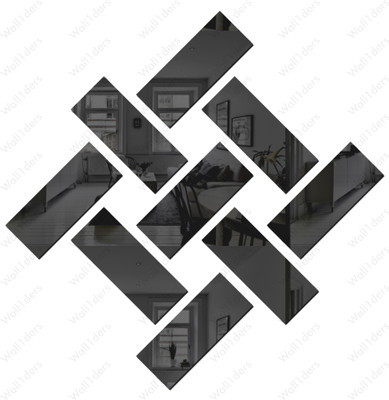 wall1ders 15 cm 10 Rectangle Black - Acrylic Mirror Wall Sticker's Self Adhesive Sticker(Pack of 1)