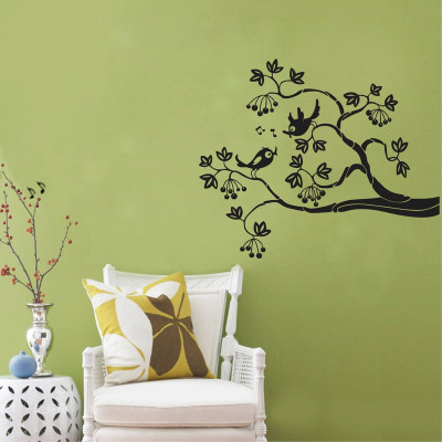 wildartcreation 74 cm latest Birds Tree Branch Living Room Home Décor (45 Cm X 74 Cm ) Self Adhesive Sticker(Pack of 1)