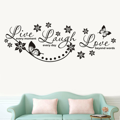 INKEDIFY 110 cm ' Live Laugh and Love Family – Butterfly – Flowers – Decorative - Wall sticker ' Self Adhesive Sticker(Pack of 1)