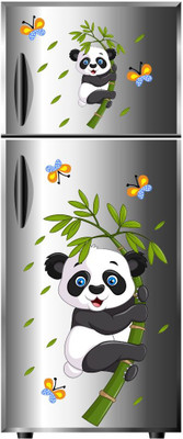 GraphicsDecor 101 cm Beautiful Pandas and Leaf Design Fridge Sticker (36*101 cm) Self Adhesive Sticker(Pack of 1)