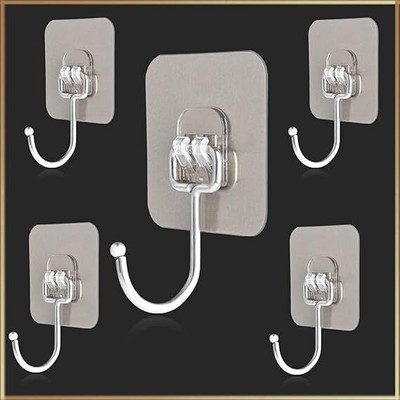 Corevalue Pack of 5 Self Adhesive Hook / Drill Free Hooks / Wall Hanging Storage Hook 5(Pack of 1)