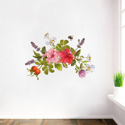 rawpockets 15 cm Hibiscuss with Beetle Wall Sticker Self Adhesive Sticker(Pack of 1)