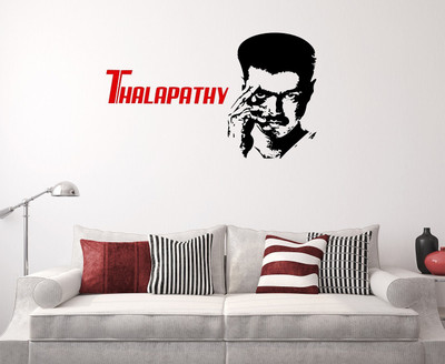 WALLDECORS 60.96 cm ACTOR VIJAY IMAGE WITH THALAPATHY ALPHABET Self Adhesive Sticker(Pack of 1)