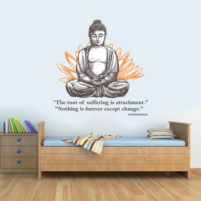 Azan Creation 58 cm Gautam Buddha with quote Wall sticker & Mural sticker Size - 58x58cm Self Adhesive Sticker(Pack of 1)