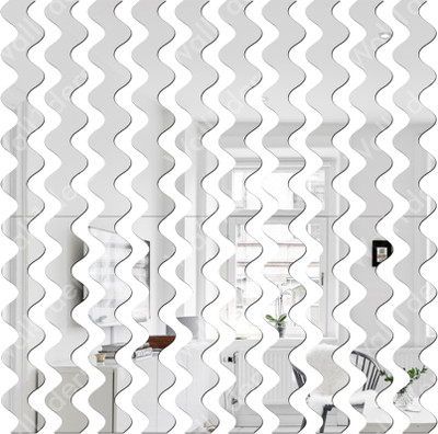wall1ders 25 cm Wave Stripe 20 Pcs Silver Acrylic MIrror Wall Sticker Self Adhesive Sticker(Pack of 20)