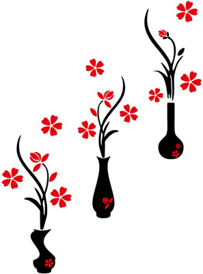 Azan Creation 78.74 cm Flower pots set of 3 Wall Sticker for Bedroom Size - 78X109CM Self Adhesive Sticker(Pack of 1)