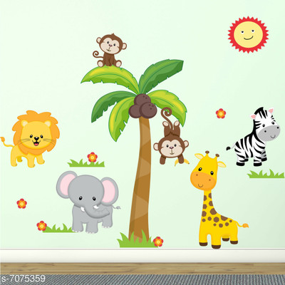CreativeEdge 75 cm Jungle Theme Lion Monkey Wall Sticker Self Adhesive Sticker(Pack of 1)