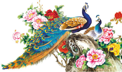 Azan Creation 66.04 cm Peacock Wall Sticker for Bedroom Size - 66X38 CM Self Adhesive Sticker(Pack of 1)
