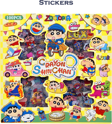 Johnnie Boy 4 cm Shinchan Sticker Box – 100 Strips Cartoon Stickers for Kids, School & Crafts Self Adhesive Sticker(Pack of 100)