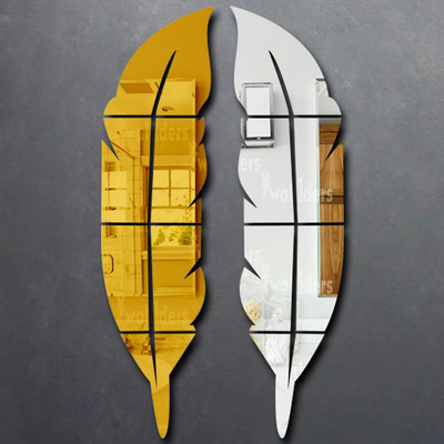 wall1ders 76 cm Opposite Plume Feather Silver Right Golden Left Self Adhesive Sticker(Pack of 2)