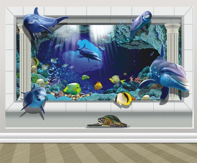 parth decor 60 cm 3D Dolphins wall sticker Self Adhesive Sticker(Pack of 1)