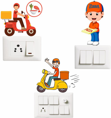 SR ENTERPRISE 10 cm Happy Pizza Boy Self Adhesive Sticker(Pack of 1)