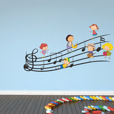 SR ENTERPRISE 91 cm Kids playing Music Instruments Wall Sticker 48cm x 91cm Self Adhesive Sticker(Pack of 1)