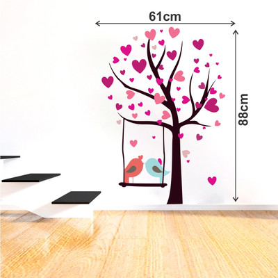 Epithet Studio 80 cm TREE WITH BIRDS COUPLE decal home room decor wall sticker Self Adhesive Sticker(Pack of 1)