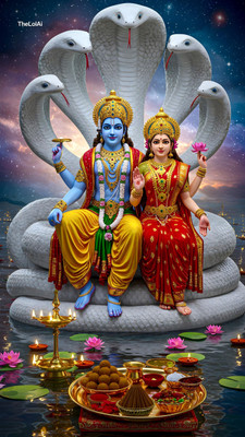 swaroopa 16.5 inch Shri Vishnu Bhagwan sticker Self Adhesive Sticker(Pack of 1)