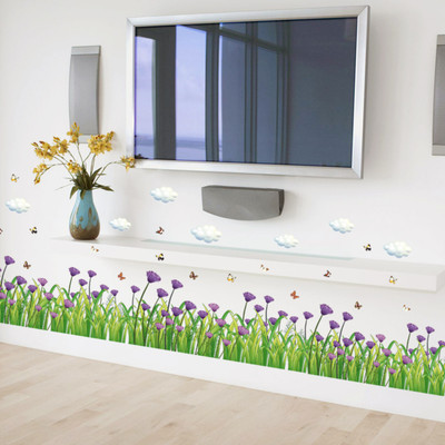 SmartWindow 50 cm Grass Flowers and Butterfly Wall Art Decoration Wall Sticker (50 CM x 70 CM) Self Adhesive Sticker(Pack of 1)
