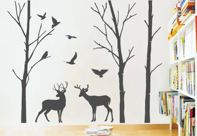 rawpockets 20 cm Deer and Jungle Black Story Self Adhesive Sticker(Pack of 1)