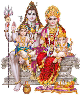 SAI DESIGNS 24 cm Mahadev Mata parwati ji darbar Wall Sticker Self Adhesive Sticker(Pack of 1)
