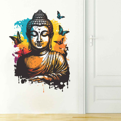 Azan Creation 45 cm Colorful Buddha Wall sticker & Mural sticker Size - 45x58cm Self Adhesive Sticker(Pack of 1)