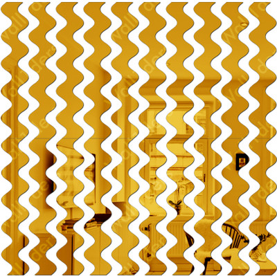 wall1ders 25 cm Wave Stripe 20 Pcs Golden Acrylic MIrror Wall Sticker Self Adhesive Sticker(Pack of 20)